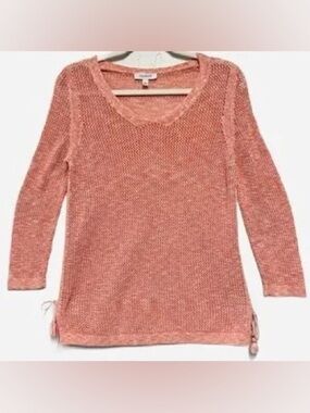 Talbots Pink Waffle Weave Tassel Side Ties Knit Sweater Top